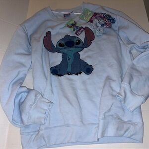 Light Blue Stitch Sweatshirt with amazing stitch patch and scrunchies with angel